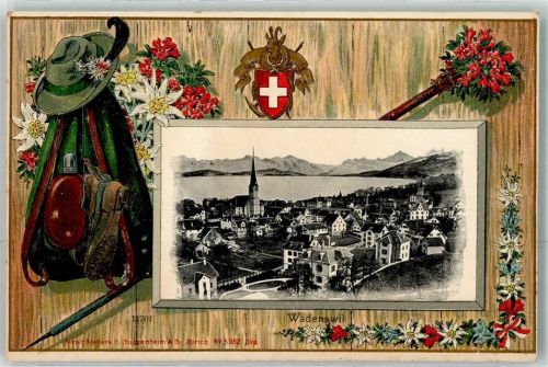 8820 Wädenswil Prägedruck Passepartout Rucksack Lithographie