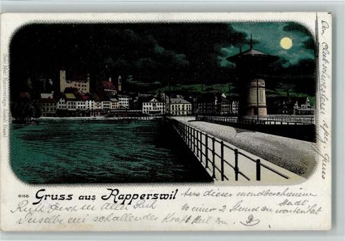 8640 Rapperswil SG 1903 Lithographie / Mondschein Gruss aus - Verlag Gebr. Metz 6156 AK