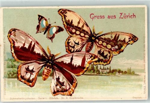 8000 Zürich 1911 Gebrauchsspuren Schmetterlingskarte Quaibrücke