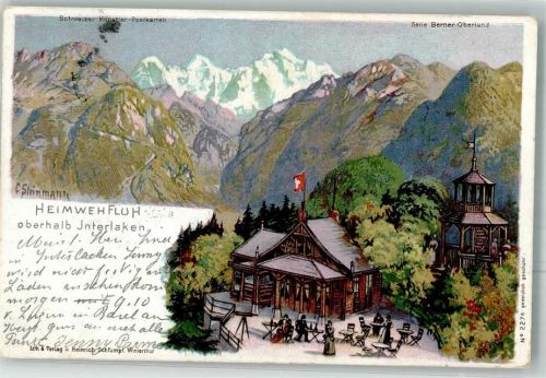 Interlaken sign. Steinmann, C. Künstlerpostkarte Heimwehfluh Steinmann 1906 Lithographie
