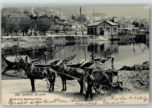 6600 Locarno 1914 Foto AK Hafen Pferdekarren