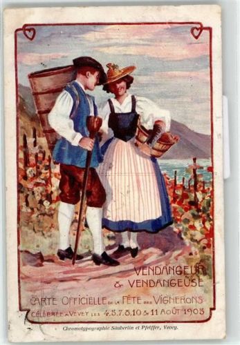 1800 Vevey 1905 Lithographie Tracht Wein Fete des Vignerons 1905