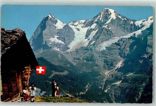 Eiger und Mönch Alphornbläser in der Schweiz AK Alphorn
