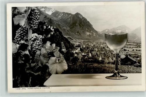 9490 Vaduz - Falknisgruppe Calanda Wein Reben Glas Trauben Kirche Schloss