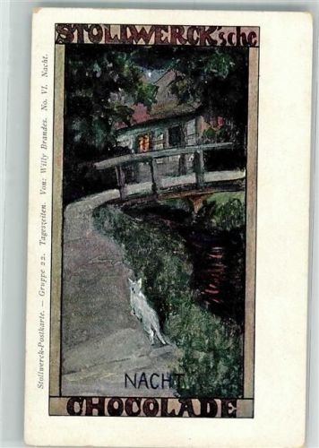 Gruppe 22 Tageszeiten v. Willy Brandes Nr. VI Nacht Stollwerck Schokolade 1900 Künstlerkarte