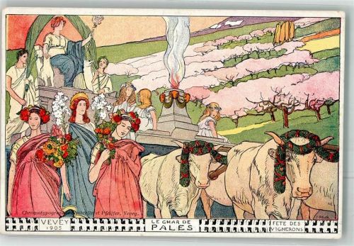 1800 Vevey 1905 Lithographie Fete des Vignerons Wein