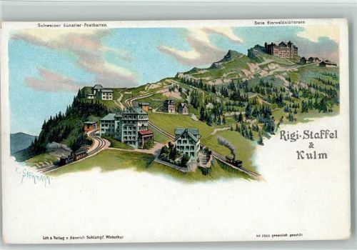 Rigi Staffel Rigi-Staffel und Kulm sign Steinmann C, Serie Vierwaldstättersee Steinmann Lithographie