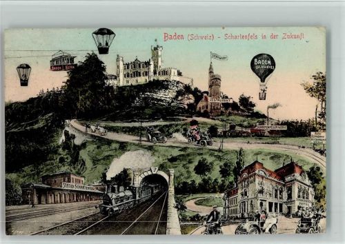 5400 Baden 1908 BOAKC Schartenfels in der Zukunft Bahnhof Hotel Ballon Oldtimer Drahtseilbahn