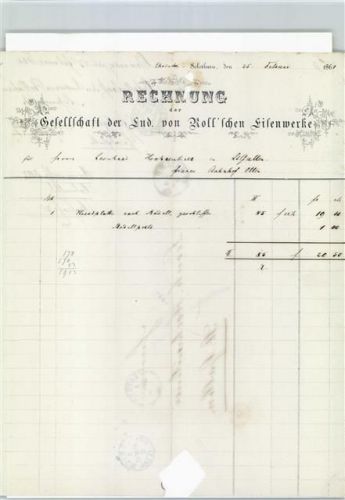 4500 Solothurn Soleure - Firmenrechnung Gesellschaft Roll´schen Eisenwerke