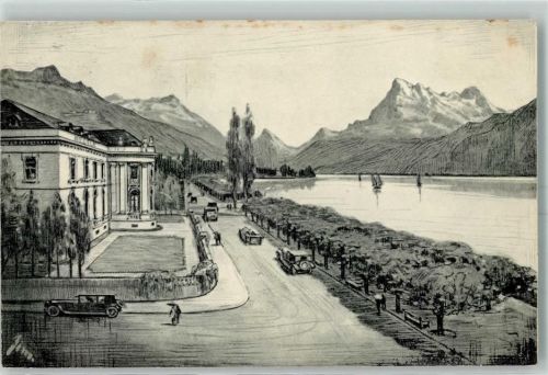 1800 Vevey Künstlerkarte Werbung Nestle & Anglo-Swiss Condensed Milk Co Head Office at Vevey sign