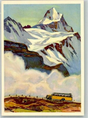 sign. H.B. Wieland 1937 Alpenpost Postkutsche Schweiz Künstlerkarte