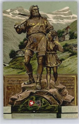 Tell Denkmal Prägedruck Tracht Schweiz