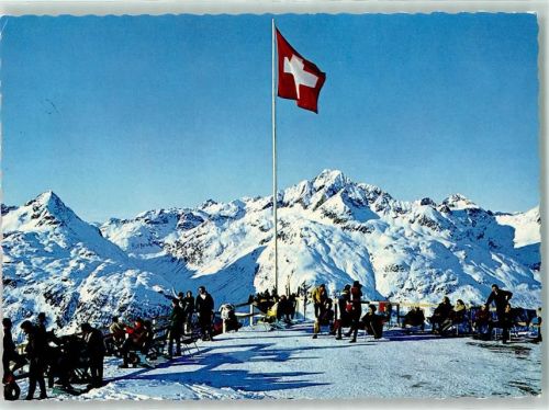 7513 Silvaplana Foto AK Winter Sonnenterrasse Mittelstation Corvatschbahn Foto Steiner Nr. 116