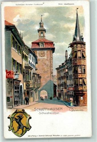 Schaffhausen Sciaffusa Schwabentor Wappen Serie Schaffhausen Steinmann Lithographie