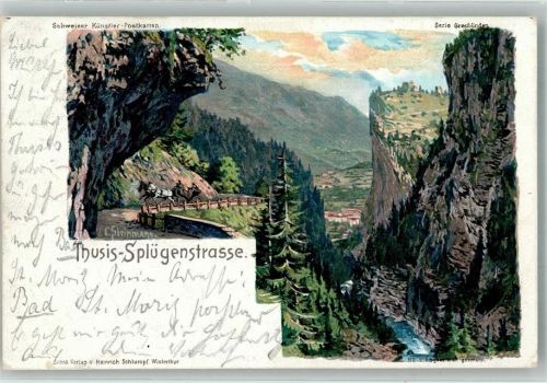 7430 Thusis 1901 Lithographie sign. Steinmann, C. Schweizer Künstlerpostkarte Splügenstrasse