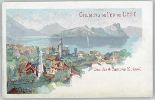 6354 Vitznau Lithographie / Künstlerkarte Chemin de Fer de L'est sign Hugo d'Alesi