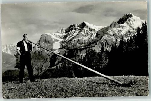 Adelboden BE Alphornbläser in der Aebi AK Alphorn 1960 Foto AK