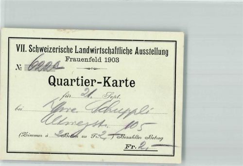 8500 Frauenfeld 1903 KEINE AK Quartierkarte Schw. Landwirtschaftliche Ausstellung
