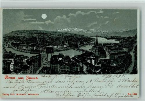 Zürich 1899 Schlumpf Lithographie / Mondschein