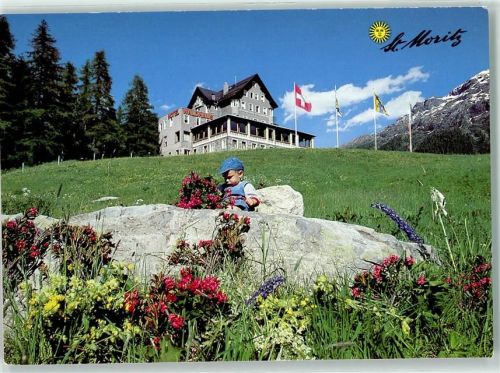 7500 St. Moritz Foto AK Hotel Waldhaus am See spielendes Kind Foto Bernasconi