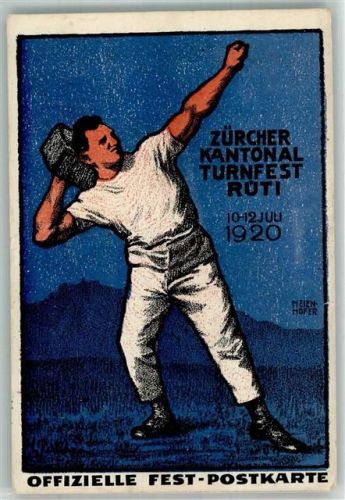 8630 Rüti ZH 1920 Gebrauchsspuren Lithographie Kantonales Turnfest Sonderstempel