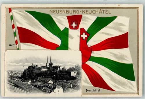 2000 Neuchâtel Neuenburg 1915 Prägedruck Fahne Neuenburg Wappen Lithographie