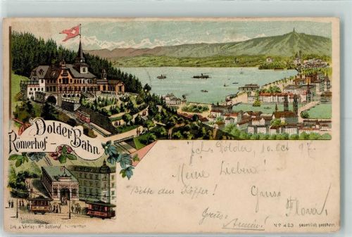 Zürich Dolder Bahn Römerhof Tram Schlumpf 1897 Lithographie