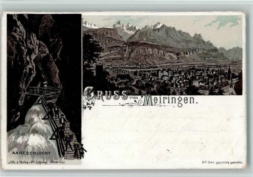 Meiringen Nr. 342, Gruss aus - Aareschlucht , Wasserfall AK Schlumpf Lithographie