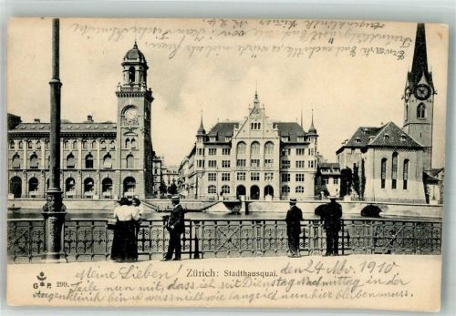 8000 Zürich 1910 Foto AK Stadthausquai Kirche