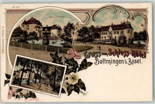 4103 Bottmingen 1898 Lithographie Schloss Hotel Schloss Allee