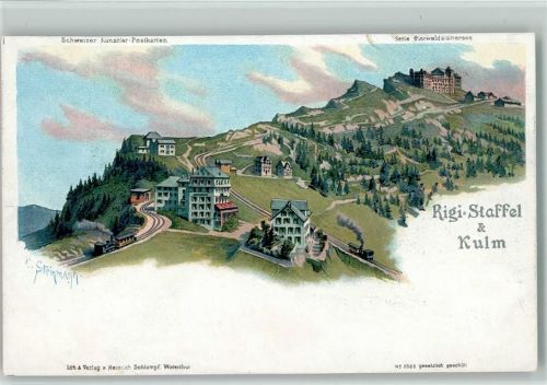 Rigi Staffel Rigi-Staffel und Kulm sign Steinmann C, Serie Vierwaldstättersee Steinmann Lithographie