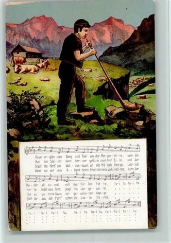 Alphornbläser und Kühe Alphorn Künstlerkarte