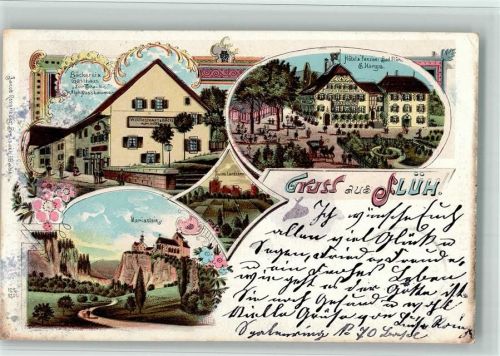 4112 Flüh 1905 BOAKC Bäckerei Hotel Bad Flüh Lithographie