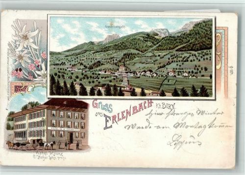 3762 Erlenbach im Simmental 1900 BOAKC Hotel Krone Lithographie