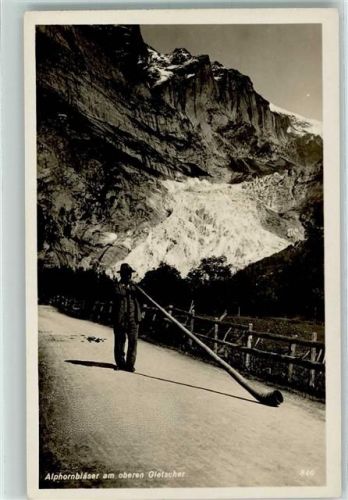 Alphornbläser am oberen Gletscher AK Alphorn 1938 Foto AK