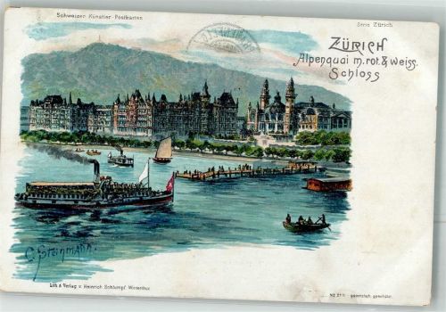 Zürich sign. Steinmann, C. Künstlerpostkarte Nr. 2115 Alpenquai Steinmann 1900 Lithographie