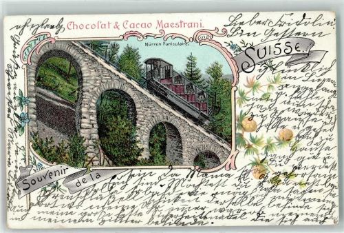 6000 Luzern Lucerne 1899 Lithographie Mürren Funiculare Chocolat u. Cacao Maestrani