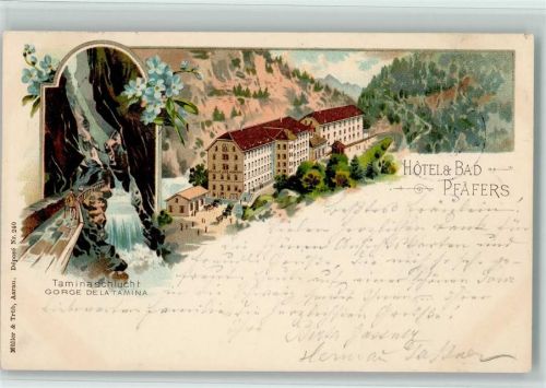 7312 Pfäfers 1897 Lithographie Taminaschlucht Gorge de la Tamina Hotel & Bad Pfäfers