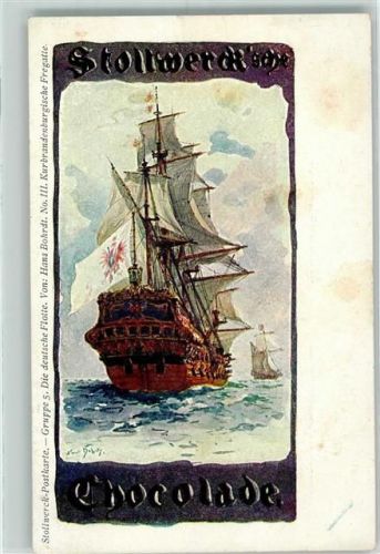 sign. Bohrdt Segelschiff Serie Gruppe 5 Die deutsche Flotte Nr. III Stollwerck Schokolade 1900