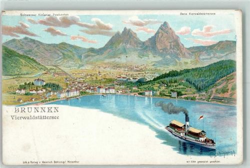 Brunnen Dampfer Serie Vierwaldstättersee Steinmann Lithographie