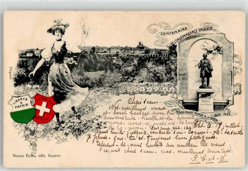 1200 Genève Genf 1904 Lithographie Denkmal Tracht Wappen