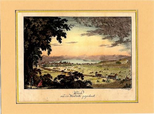 8000 Zürich - colorierter Stich, 18x14 cm