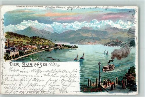 Zürich Nr. 2107 Gruss aus Zürichsee sign. Steinmann Schlumpf 1901 Lithographie