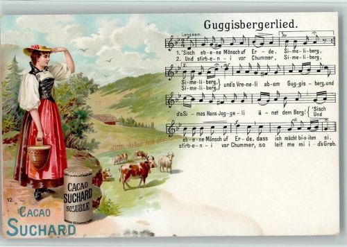 Litho - Liederkarte - Cacao Suchard Nr. 12 AK Suchard Schokolade 1899 Gebrauchsspuren