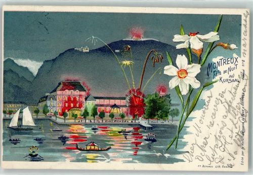 1820 Montreux 1902 - Fest der Nacht am Kursaal Feuerwerk bei Nacht