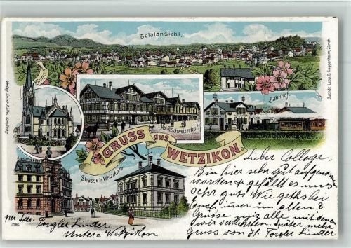 8620 Wetzikon ZH 1903 BOAKC Bahnhof Hotel Schweizerhof Lithographie