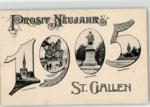 9000 St. Gallen S. Gallo 1905 Lithographie Denkmal Kirche neujahrskarte