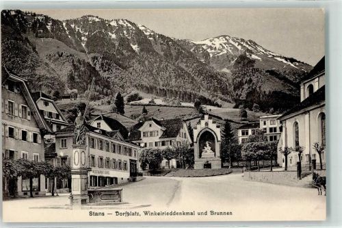 6370 Stans - Dorfplatz Winkelrieddenkmal Brunnen
