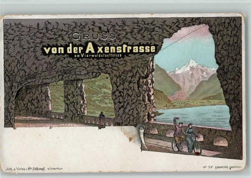 Axenstraße am Vierwadstättersee Tandem Schlumpf Lithographie