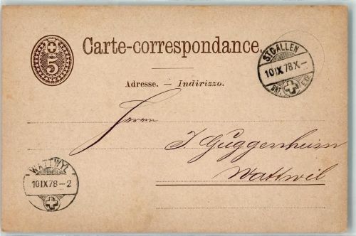 9000 St. Gallen S. Gallo 1878 Ganzsache 5 Rappen Vorläufer